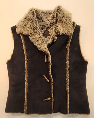Fjäll Womens Brown Faux Fur Collared Toggle Vest Lined Sleeveless Mid-Length M