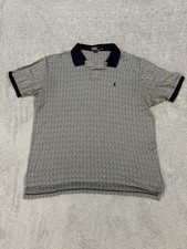 Polo Ralph Lauren Mens Houndstooth Polo Shirt Black Large Made in USA