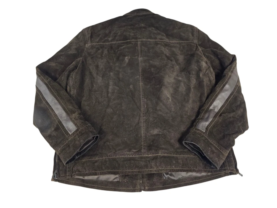Kenneth Cole Reaction Hombres Grande Cuero Marrón Gamuza Moto Chaqueta Cerdo-split Foto 2 de 4