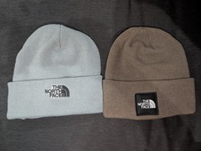 Lot of 2 The North Face Beanies Lined Fleece Gray Heavy Knit Brown Winter Hats