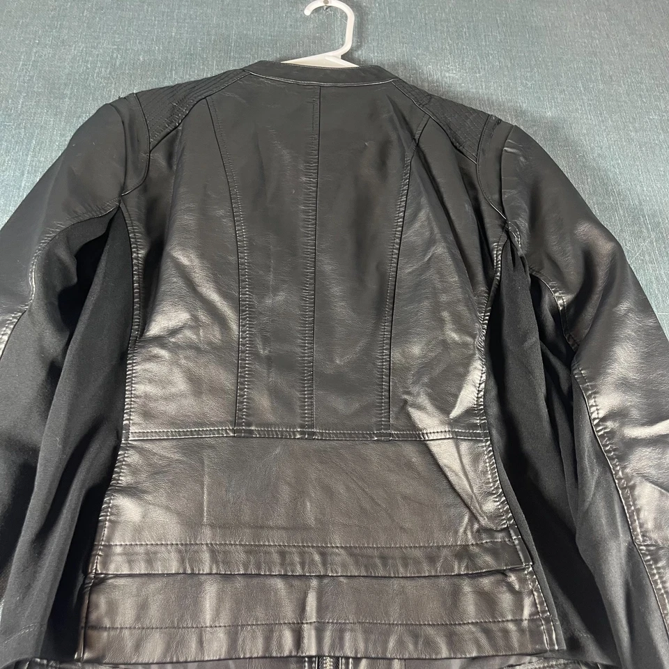 Chaqueta Express Para Mujer Talla L Negra Imitación Cuero Cremallera Forrada Frontal Estilo Motociclista Foto 3 de 4