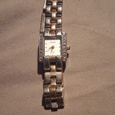 Fossil F2 Women's Quartz Rectangle Analog Two-Tone Bracelet White Dial Diamond