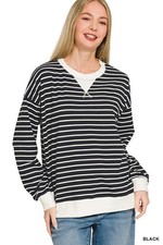 Zenana Contrast Striped Round Neck Sweatshirt
