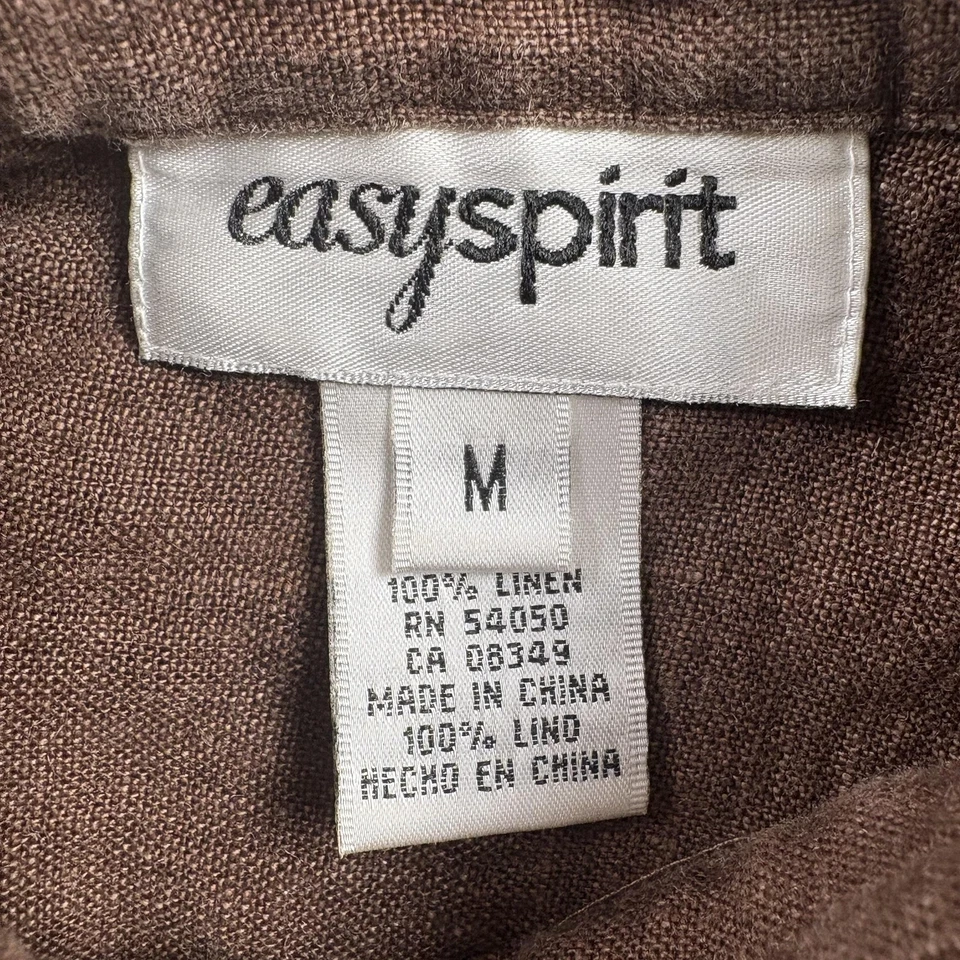 Camisa Easy Spirit Para Mujer Mediana Marrón Lino Botón Frontal Arte Gráfico Informal Top Foto 3 de 4