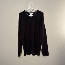 Perry Ellis Men's V-Neck Pullover Sweater Brown Gray Trim XL Knit Wool Blend