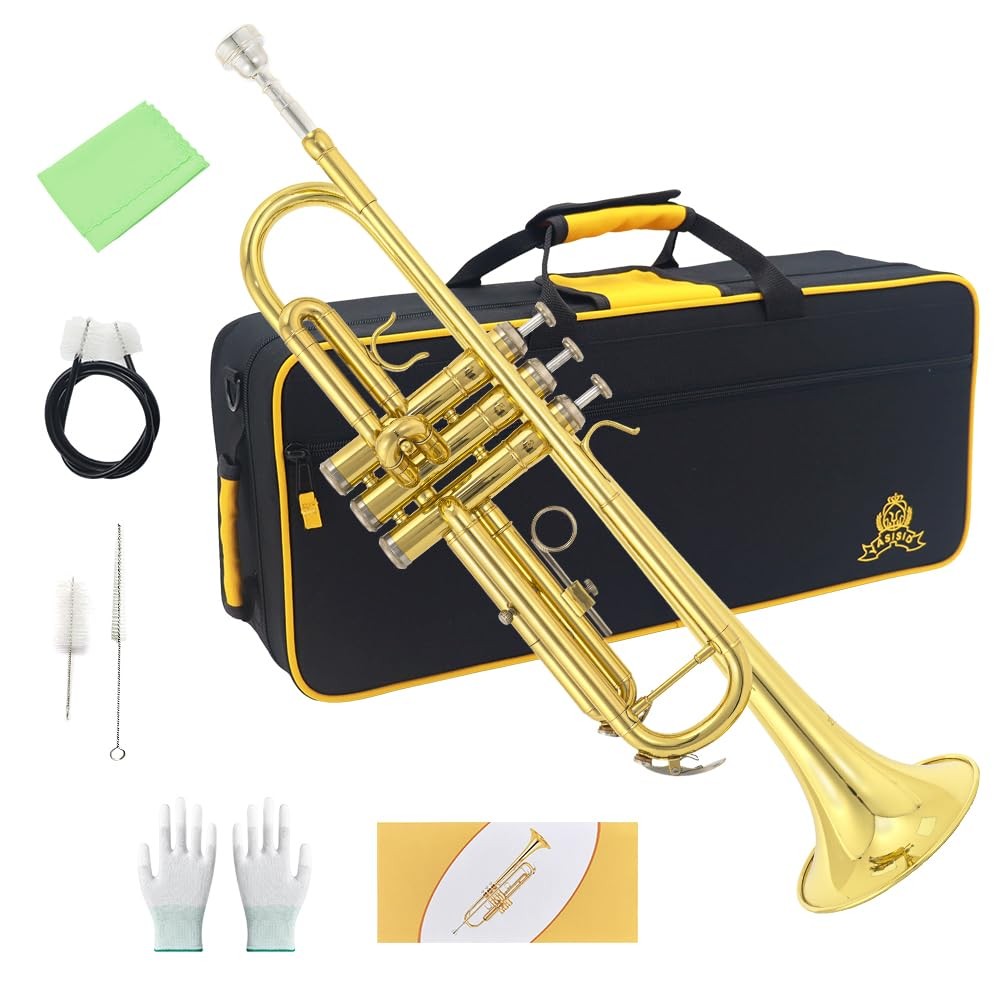 Yasisid YTR-E100 Trumpet Golden Beginner Case, Mouthpiece, Cloth & Gloves