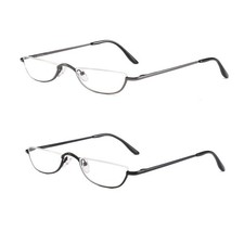 Half Frame Metal Reading Glasses 1.50 Magnification 2 Pairs Gray Black