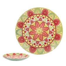 Green Tuscany Ceramic Plate 10.5" Decorative Mandala Design Colourful Bohemian