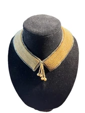 Beautiful VTG Faux Pearl Collar Bib Necklace, Beaded Choker Necklace Japan 1950s