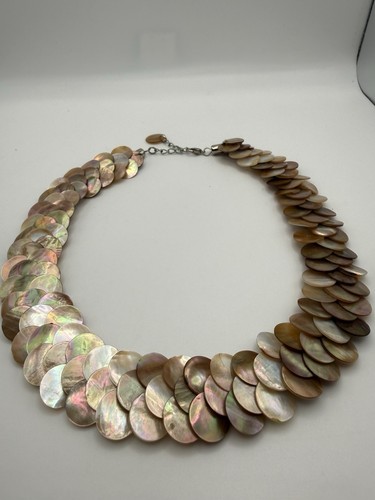 Mother of Pearl Mermaid Scale Statement Necklace - MOP  16” + Extender