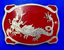 Mystical Creature Asian Chinese Dragon Red Enamel Vintage Unique Belt Buckle