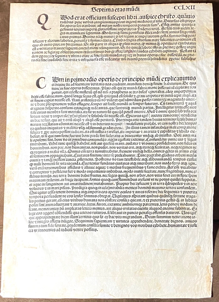 VERY RARE Nuremberg Chronicle Leaf, CCLXII, 1st Latin Ed, APOCALYPSE , c.1493 - Image 4 of 4