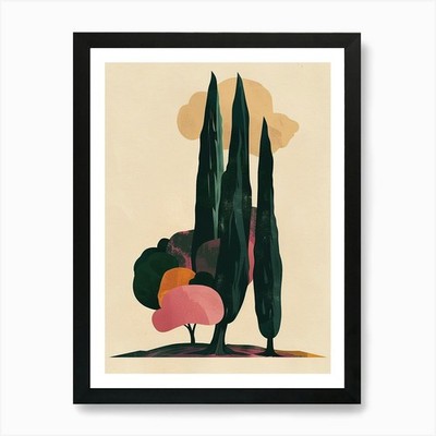 Cypress Tree Colourful Illustration Framed Wall Art Poster Canvas Print Picture