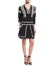 NWOT VERONICA BEARD Ignacio Embroidered Shirt Dress Silk Black Size 6