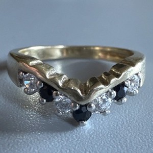 Authentic Sterling Silver 925 Gold Plated Sapphire & CZ Wishbone Ring UK Hallmarked Size J