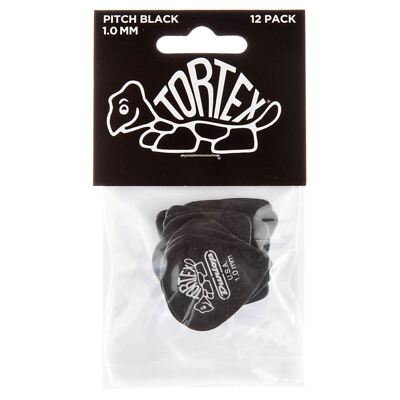 Dunlop 488P1.0 Tortex Pitch Black Standard Guitar Picks, 1.0mm, 12-Pack