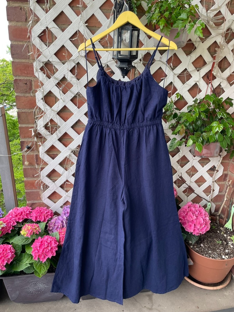 HAUTE HIPPIE STYLE Blue Linen Blend Sleeveless Wide Leg Jumpsuit  