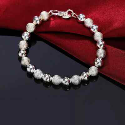 Women's Fashion Jewelry Silver 8mm Frosted Beaded Bracelet 1-124