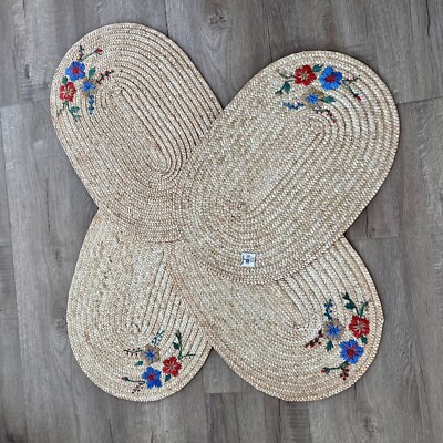 Vintage Set of 4 NWT Woven Embroidered Flowers Oval Placemats 13  x 19 