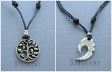 Surfer Choker Necklace Black Hemp Cord Pendant Tree of Life Hook Adjustable b19