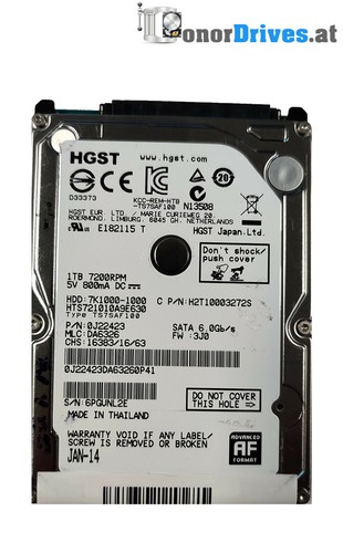 Hitachi  HTS721010A9E630 - 0J22423 - 1 TB - SATA - 220 0A90351 01 Rev.*