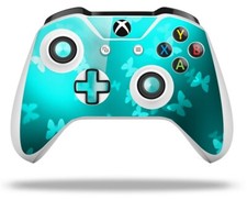 Skin for XBOX One S / X Controller Bokeh Butterflies Neon Teal Vinyl Decal