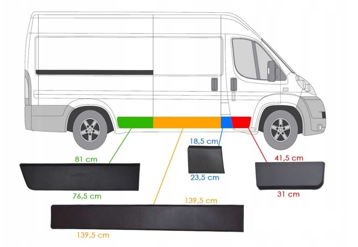 Baguettes de porte droite pour Fiat Ducato L3 2006- en ABS noir protection latérale