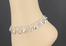 silver heart anklet charm dangle pendant adjustable ankle bracelet 7-10.5"