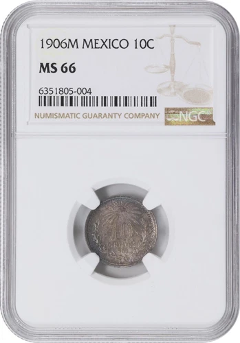 MEXICO ESTADOS UNIDOS 1906 10 CENTAVOS COIN NGC CERTIFIED GEM UNCIRCULATED MS66