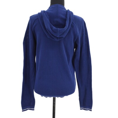 CHANEL ネイビー セーター 42 Chanel Navy Blue Cotton Knit Bow Applique Sweater Top FR 42