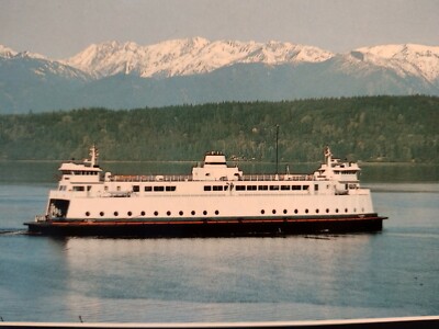 VINTAGE PHOTO POST CARD FERRY ''KLICKITAT'' & OLYMPIC MTS POULSBO  WASHINGTON