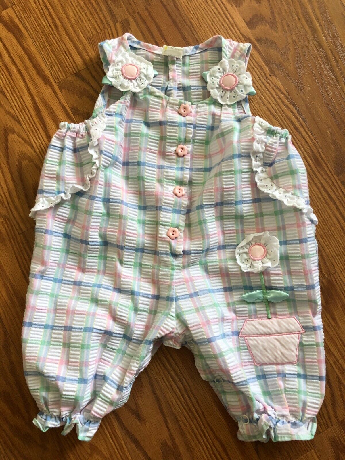 Vintage Baby Girls Plaid pastel color lace Ranking TOP8 romper with siz Columbus Mall white