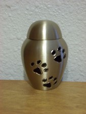 Gold Dome w/Black Paw Prints Solid Brass Keepsake Token Mini Pet Urn Cat or Dog