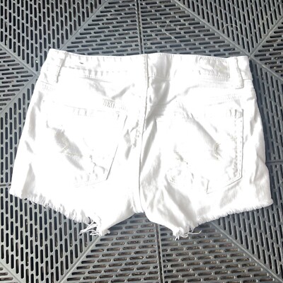 american eagle white stretch cut off denim shorts sz 0 embroidered