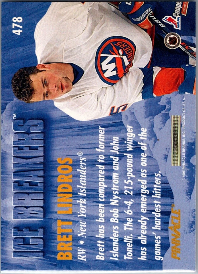 1994-95 Pinnacle Hockey- #478 Brett Lindros - Image 2 of 2