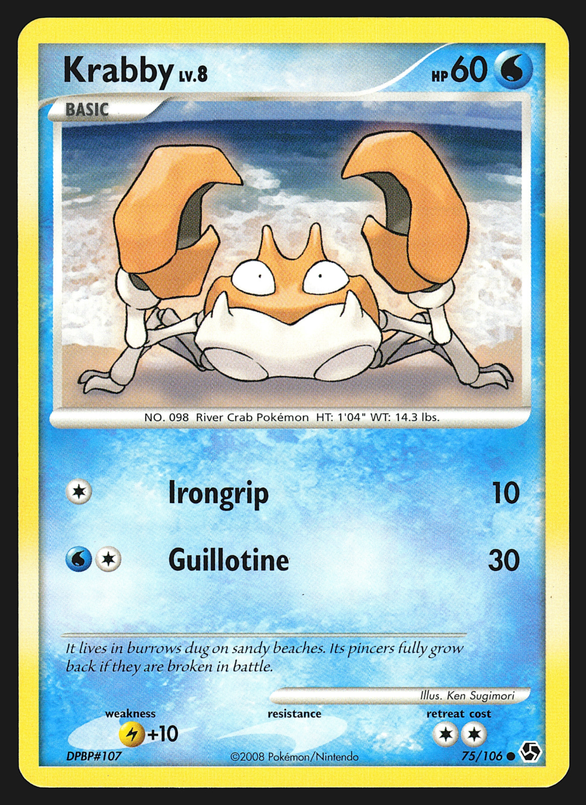 Krabby 75/106 Diamond & Pearl Great Encounters Pokemon Card EXC