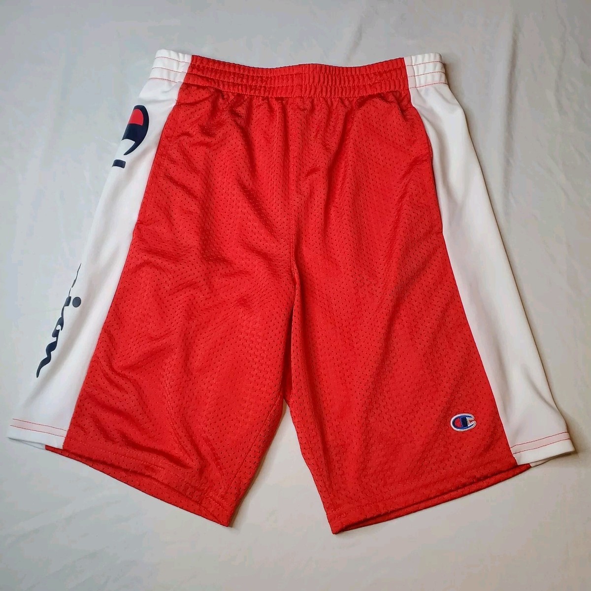 YOUTH Champion Shorts Authentic Athletic Wear Pockets RED White Mesh Sz L  Large - Main Image