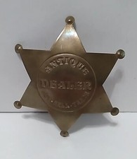 Vintage Fox Stamp ANTIQUE DEALER Solid Brass 6 Point Star Badge Pin