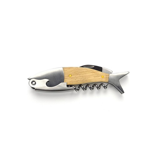 Multifunktions Korkenzieher Fisch Form Wein Bier Flaschenöffner mit Holzgriff - Bild 6 von 8