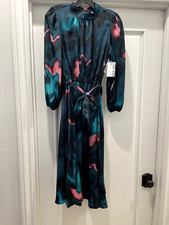 Nine West Teal High Neck Midi Dress Woman's Small