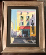 Original Framed Pastel Painting of French Street Scene by Linda Dellandre