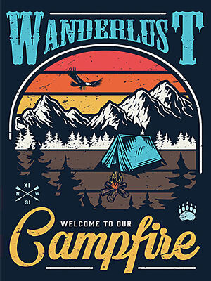 Holzschild 30x40 Wanderlus Campfire Outdoor Wand Deko Cafe Sammler Geschenk