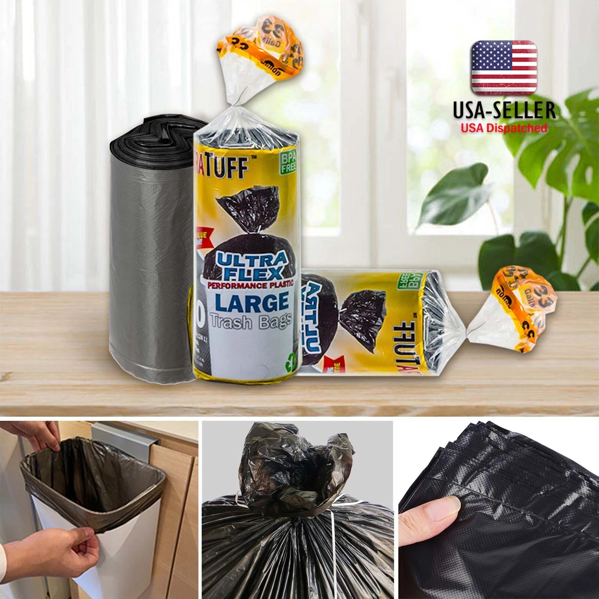 120pcs Heavy Duty Trash Bags 33 Gallon Black Large Garbage Rubbish Bags  Home