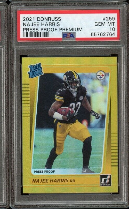 2021 Donruss #259 NAJEE HARRIS Press Proof Premium Gold Rookie PSA 10 GEM MINT