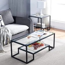 Black Metal Glass Coffee Tableac Center Coffee Table for Living Room Home