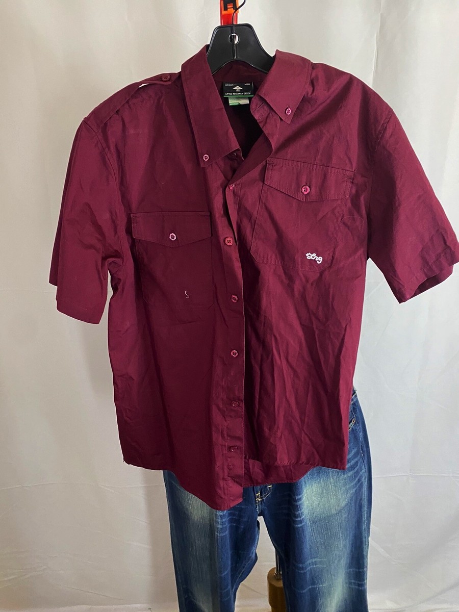 Lrg Short Sleeve Button Up Shirt LRG Lifted Research Maroon SHORT