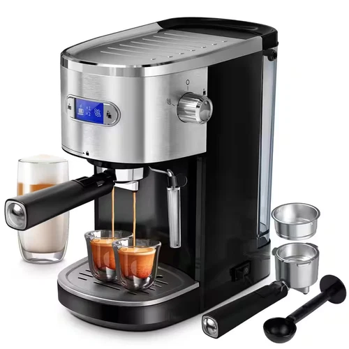 2-Cup Silver Stainless Steel All in 20-Bar Semi-Automatic Espresso Machine