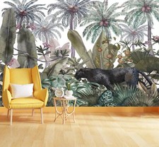 Image of Watercolor Tropical Jungle Art Wallpaper Mural Removeable Washable Peel & Stick