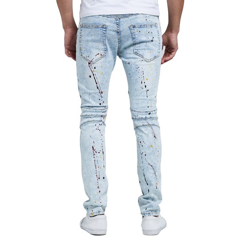 Mens Skinny Pleated Jeans Denim Pants Casual Stretch Slim Fit Hip Hop Trousers - Picture 3 of 9
