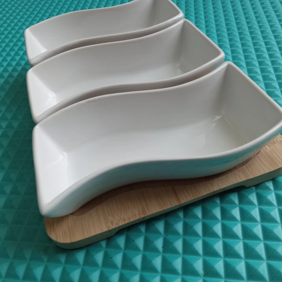 Core 3 Piece Entertainment Set Bamboo Tray and Ceramic Appetizer Dip Bowls - Image 4 of 4
